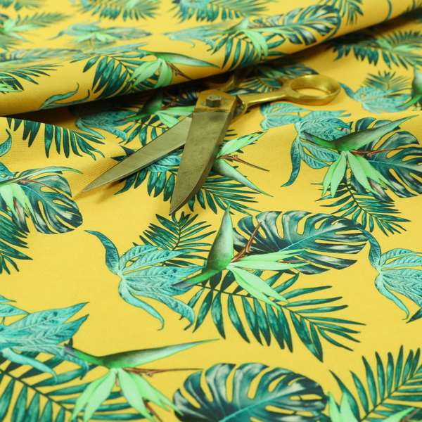 Freedom Printed Velvet Fabric Yellow Teal Jungle All Floral Pattern Upholstery Fabrics CTR-483 - Made To Measure Curtains