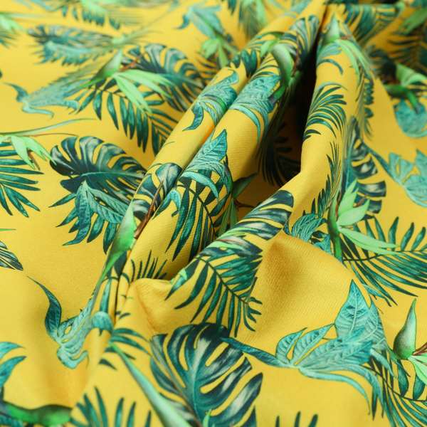 Freedom Printed Velvet Fabric Yellow Teal Jungle All Floral Pattern Upholstery Fabrics CTR-483 - Made To Measure Curtains