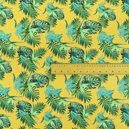 Freedom Printed Velvet Fabric Yellow Teal Jungle All Floral Pattern Upholstery Fabrics CTR-483 - Roman Blinds