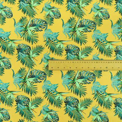 Freedom Printed Velvet Fabric Yellow Teal Jungle All Floral Pattern Upholstery Fabrics CTR-483
