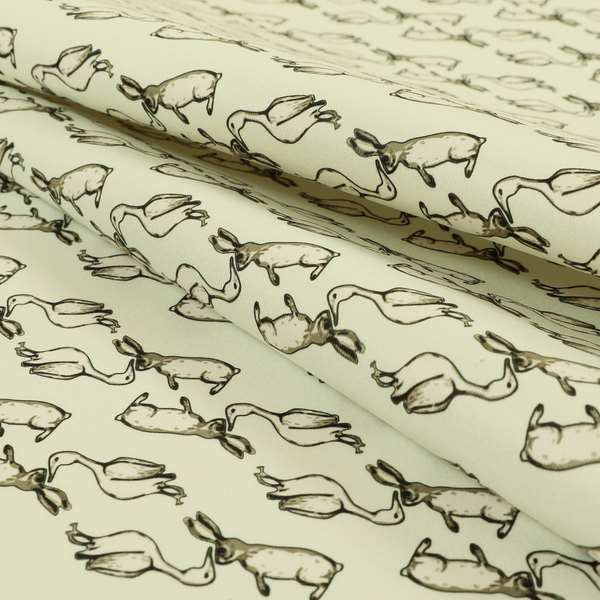 Freedom Printed Velvet Fabric White Goose Hare Farm Animal Theme Pattern Upholstery Fabric CTR-484 - Roman Blinds