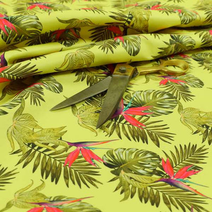 Freedom Printed Velvet Fabric Yellow Pink Jungle All Floral Pattern Upholstery Fabrics CTR-485 - Made To Measure Curtains