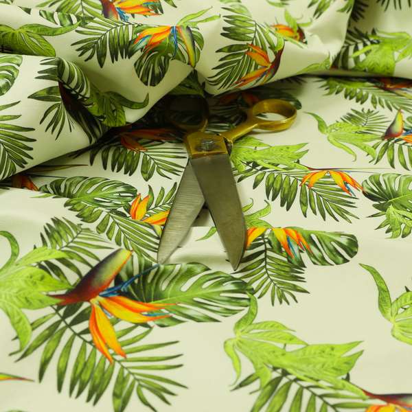 Freedom Printed Velvet Fabric White Green Jungle All Floral Pattern Upholstery Fabrics CTR-487