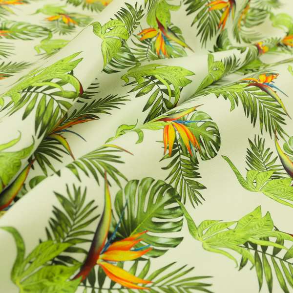 Freedom Printed Velvet Fabric White Green Jungle All Floral Pattern Upholstery Fabrics CTR-487 - Made To Measure Curtains