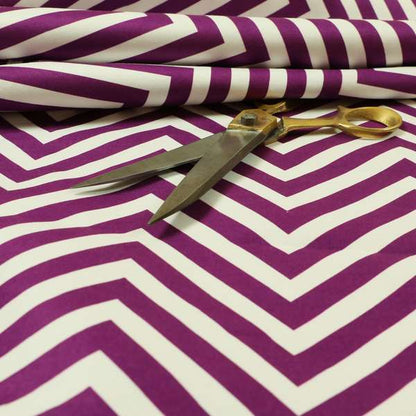 Freedom Printed Velvet Fabric Purple White Chevron Stripe Pattern Upholstery Fabrics CTR-488 - Made To Measure Curtains