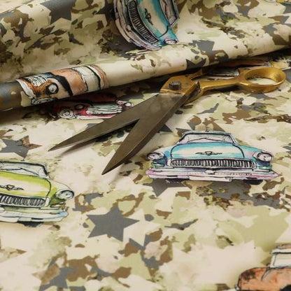 Freedom Printed Velvet Fabric Green Camouflage Cars Pattern Upholstery Fabrics CTR-495 - Made To Measure Curtains