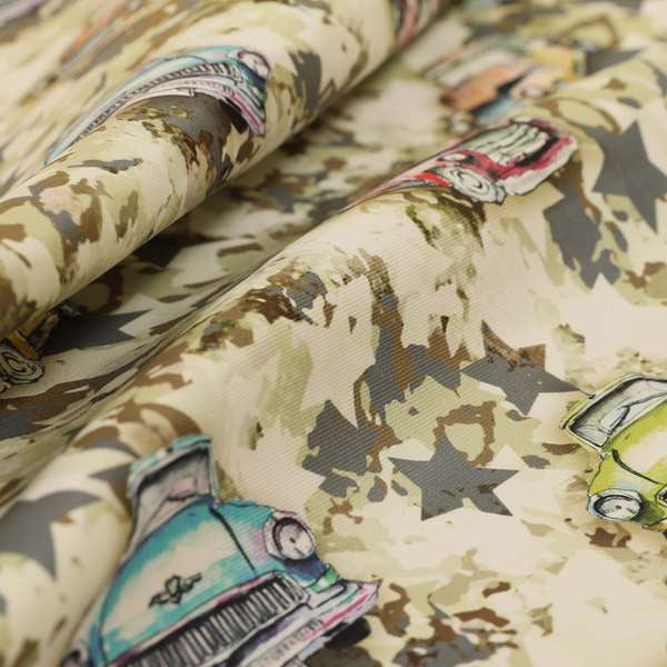 Freedom Printed Velvet Fabric Green Camouflage Cars Pattern Upholstery Fabrics CTR-495 - Made To Measure Curtains