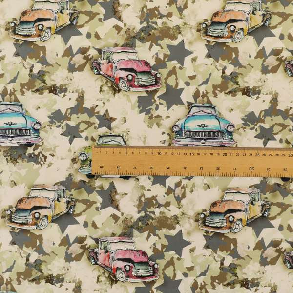 Freedom Printed Velvet Fabric Green Camouflage Cars Pattern Upholstery Fabrics CTR-495 - Made To Measure Curtains