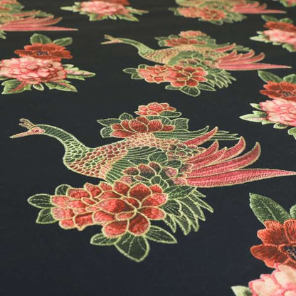 Freedom Printed Velvet Fabric Pink Colourful Peacock Flower Pattern Upholstery Fabrics CTR-497 - Made To Measure Curtains