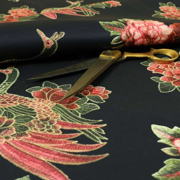 Freedom Printed Velvet Fabric Pink Colourful Peacock Flower Pattern Upholstery Fabrics CTR-497 - Made To Measure Curtains