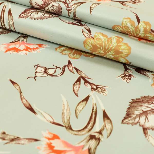 Freedom Printed Velvet Fabric Brown Autumn Leafs Colour Flower Pattern Upholstery Fabrics CTR-498 - Made To Measure Curtains