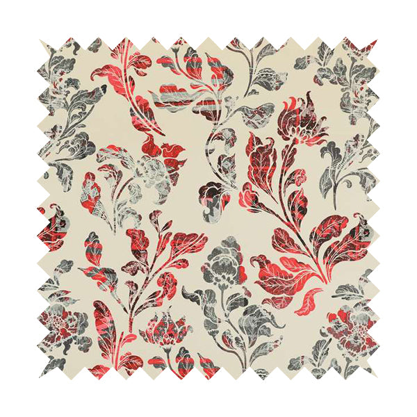 Freedom Printed Velvet Fabric Red Grey Colour Flower Damask Pattern Upholstery Fabric CTR-499 - Made To Measure Curtains