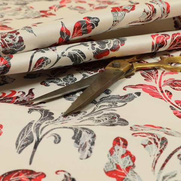 Freedom Printed Velvet Fabric Red Grey Colour Flower Damask Pattern Upholstery Fabric CTR-499 - Roman Blinds