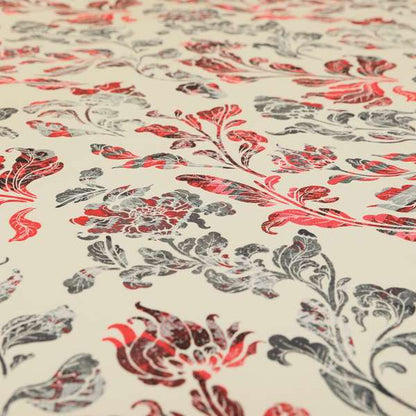 Freedom Printed Velvet Fabric Red Grey Colour Flower Damask Pattern Upholstery Fabric CTR-499 - Made To Measure Curtains