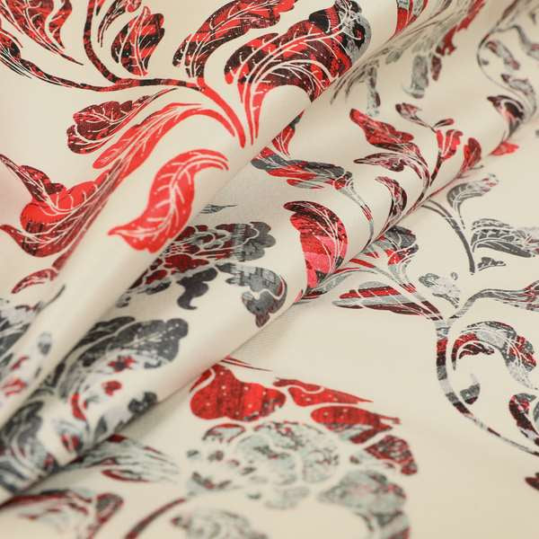 Freedom Printed Velvet Fabric Red Grey Colour Flower Damask Pattern Upholstery Fabric CTR-499 - Roman Blinds