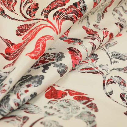 Freedom Printed Velvet Fabric Red Grey Colour Flower Damask Pattern Upholstery Fabric CTR-499