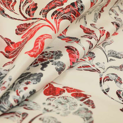 Freedom Printed Velvet Fabric Red Grey Colour Flower Damask Pattern Upholstery Fabric CTR-499 - Made To Measure Curtains