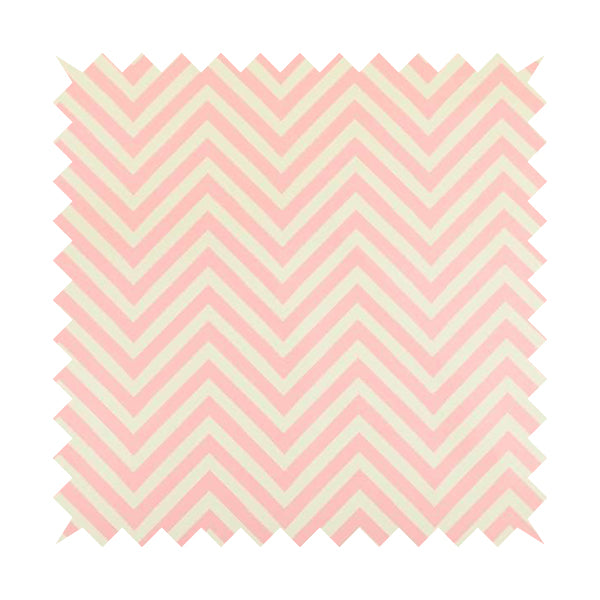 Freedom Printed Velvet Fabric Pink White Chevron Colour Pattern Upholstery Fabrics CTR-500 - Roman Blinds