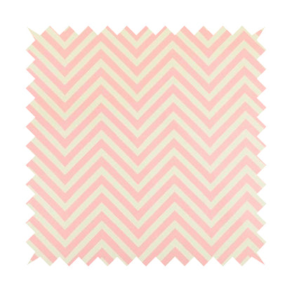 Freedom Printed Velvet Fabric Pink White Chevron Colour Pattern Upholstery Fabrics CTR-500 - Roman Blinds