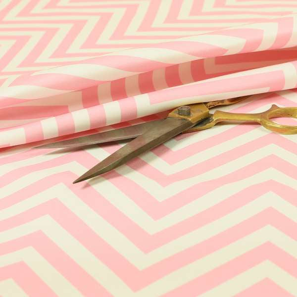 Freedom Printed Velvet Fabric Pink White Chevron Colour Pattern Upholstery Fabrics CTR-500 - Roman Blinds