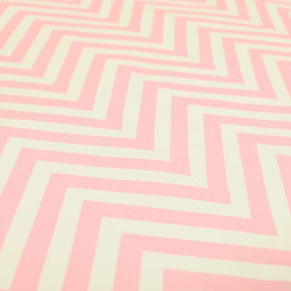 Freedom Printed Velvet Fabric Pink White Chevron Colour Pattern Upholstery Fabrics CTR-500 - Roman Blinds