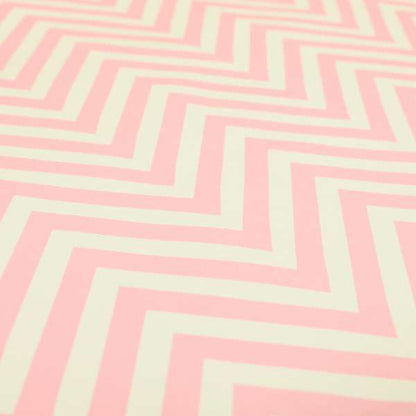 Freedom Printed Velvet Fabric Pink White Chevron Colour Pattern Upholstery Fabrics CTR-500 - Roman Blinds