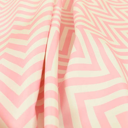 Freedom Printed Velvet Fabric Pink White Chevron Colour Pattern Upholstery Fabrics CTR-500 - Roman Blinds