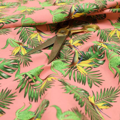 Freedom Printed Velvet Fabric Pink Green Colourful Floral Flower Pattern Upholstery Fabric CTR-502 - Roman Blinds