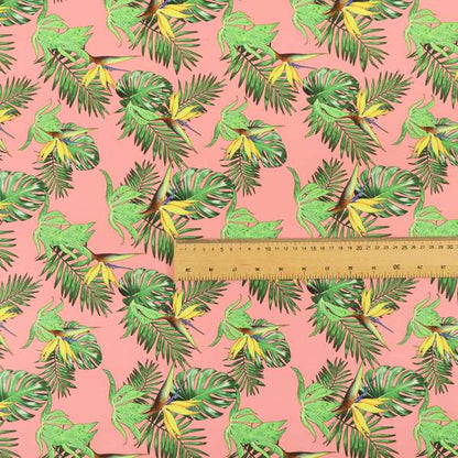 Freedom Printed Velvet Fabric Pink Green Colourful Floral Flower Pattern Upholstery Fabric CTR-502 - Roman Blinds