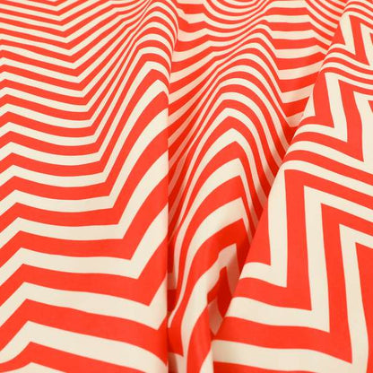 Freedom Printed Velvet Fabric Red White Chevron Striped Pattern Upholstery Fabrics CTR-503 - Roman Blinds