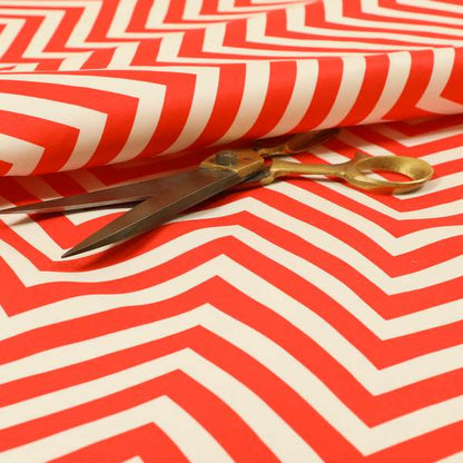 Freedom Printed Velvet Fabric Red White Chevron Striped Pattern Upholstery Fabrics CTR-503 - Roman Blinds