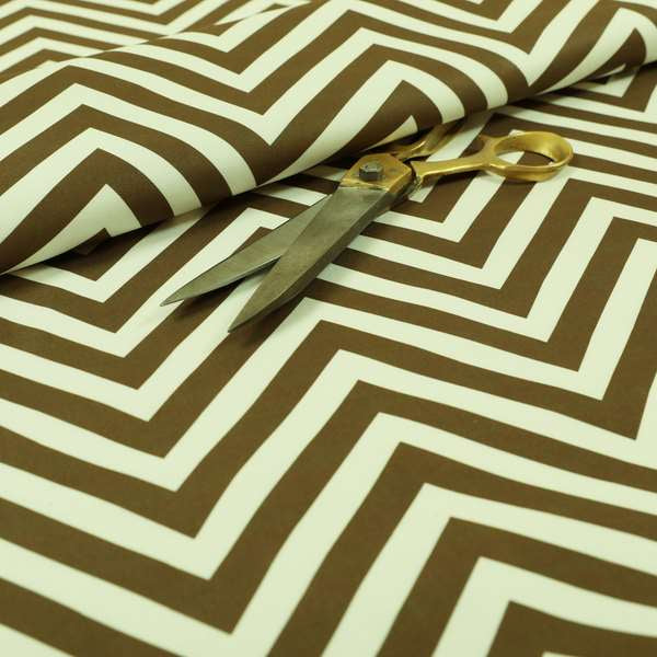 Freedom Printed Velvet Fabric Brown White Chevron Colour Print Upholstery Fabrics CTR-504 - Roman Blinds