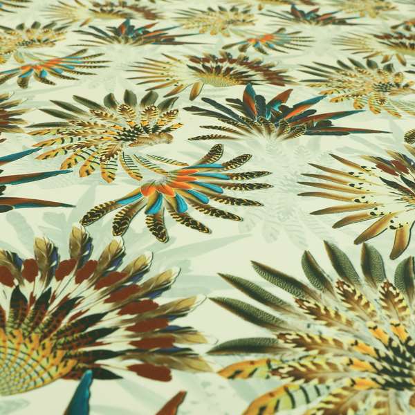 Freedom Printed Velvet Fabric Blue Brown Native Indian Feather Chief Hat Print Upholstery Fabric CTR-505 - Roman Blinds