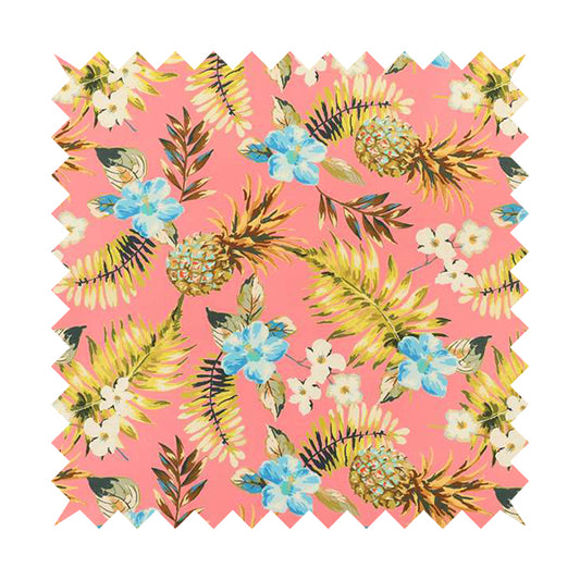 Freedom Printed Velvet Fabric Pink Colourful Pineapple Floral Printed Upholstery Fabric CTR-506