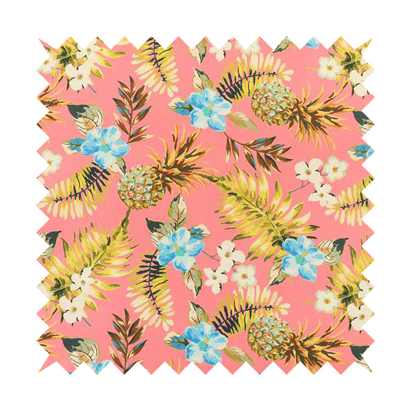 Freedom Printed Velvet Fabric Pink Colourful Pineapple Floral Printed Upholstery Fabric CTR-506 - Handmade Cushions