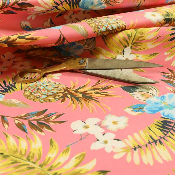 Freedom Printed Velvet Fabric Pink Colourful Pineapple Floral Printed Upholstery Fabric CTR-506 - Roman Blinds