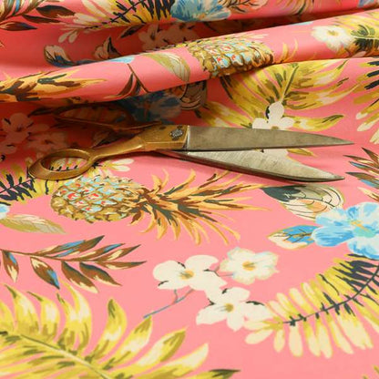 Freedom Printed Velvet Fabric Pink Colourful Pineapple Floral Printed Upholstery Fabric CTR-506 - Roman Blinds