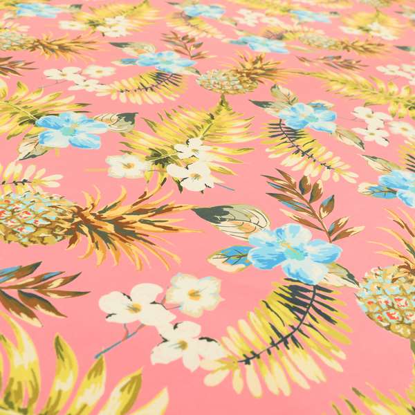 Freedom Printed Velvet Fabric Pink Colourful Pineapple Floral Printed Upholstery Fabric CTR-506 - Roman Blinds