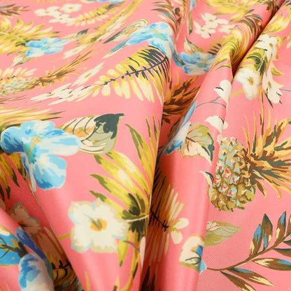 Freedom Printed Velvet Fabric Pink Colourful Pineapple Floral Printed Upholstery Fabric CTR-506 - Roman Blinds