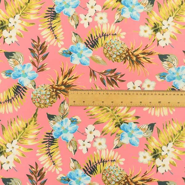 Freedom Printed Velvet Fabric Pink Colourful Pineapple Floral Printed Upholstery Fabric CTR-506 - Made To Measure Curtains