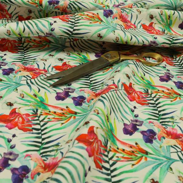 Freedom Printed Velvet Fabric Red Purple Green Colourful Flower Print Upholstery Fabrics CTR-507 - Roman Blinds