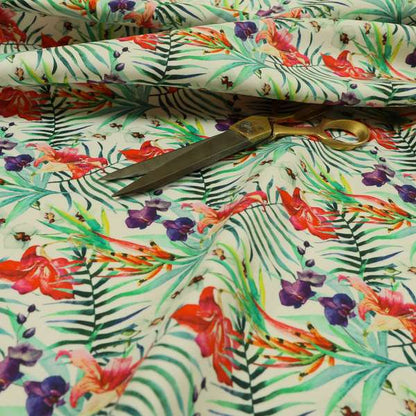 Freedom Printed Velvet Fabric Red Purple Green Colourful Flower Print Upholstery Fabrics CTR-507 - Made To Measure Curtains