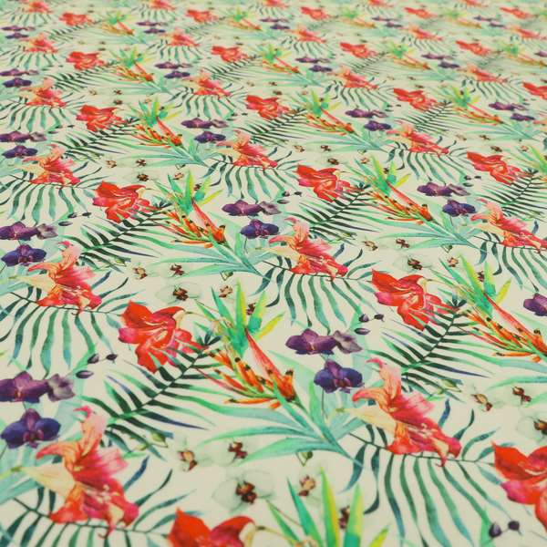 Freedom Printed Velvet Fabric Red Purple Green Colourful Flower Print Upholstery Fabrics CTR-507 - Roman Blinds