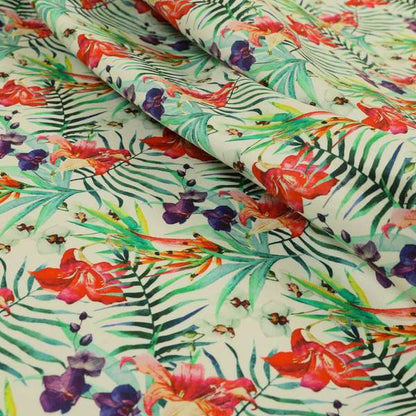 Freedom Printed Velvet Fabric Red Purple Green Colourful Flower Print Upholstery Fabrics CTR-507 - Made To Measure Curtains