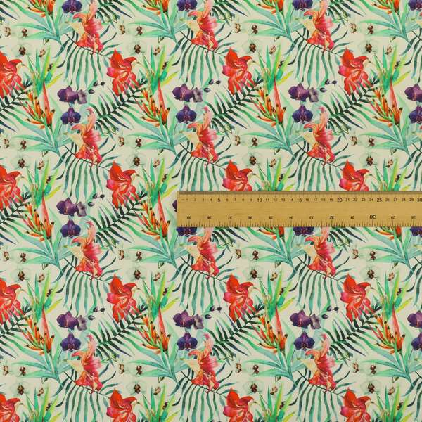 Freedom Printed Velvet Fabric Red Purple Green Colourful Flower Print Upholstery Fabrics CTR-507 - Roman Blinds