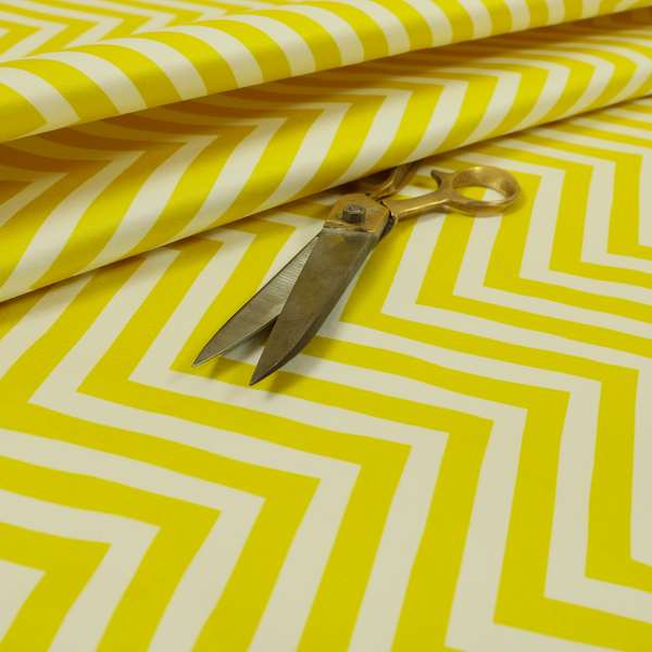 Freedom Printed Velvet Fabric Yellow White Chevron Colour Print Upholstery Fabric CTR-508 - Made To Measure Curtains