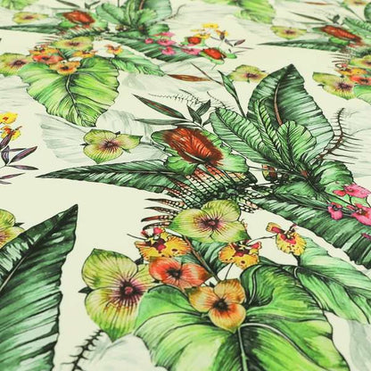 Freedom Printed Velvet Fabric Greens Colours Full Of Floral Printed Upholstery Fabrics CTR-514 - Roman Blinds