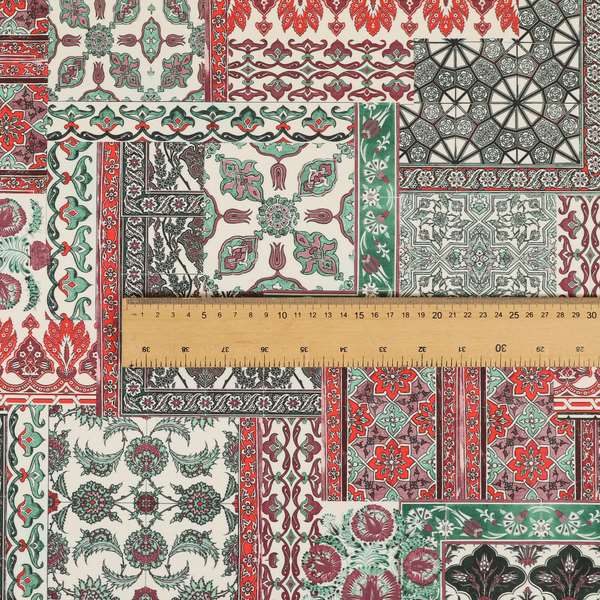 Freedom Printed Velvet Fabric Collection Green Purple Red Patchwork Pattern CTR-515 - Roman Blinds