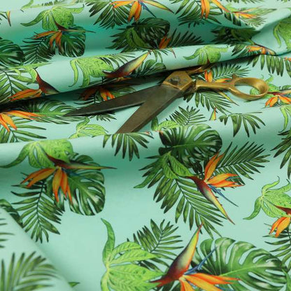 Freedom Printed Velvet Fabric Blue Green Colour Leaf Floral Pattern Upholstery Fabrics CTR-516 - Made To Measure Curtains