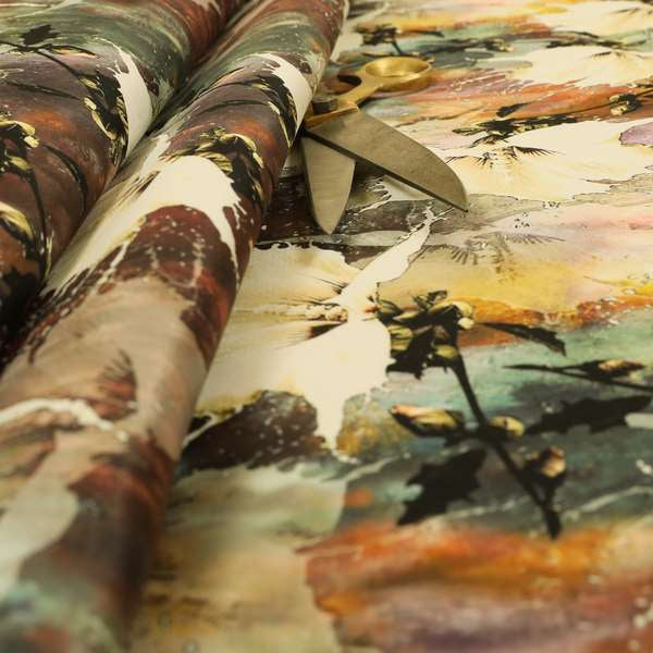 Freedom Printed Velvet Fabric Old Orange Brown Rustic Leaf Full Floral Pattern Upholstery Fabrics CTR-517